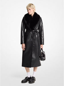 Faux Fur Trim Robe Coat