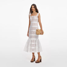 Load image into Gallery viewer, White Cotton Embroidered Midi Dress