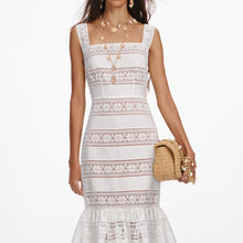 Load image into Gallery viewer, White Cotton Embroidered Midi Dress
