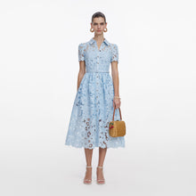Load image into Gallery viewer, Blue Lace Collared Midi Dress