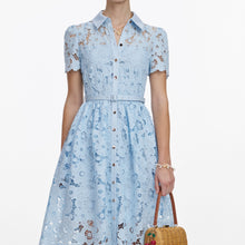Load image into Gallery viewer, Blue Lace Collared Midi Dress