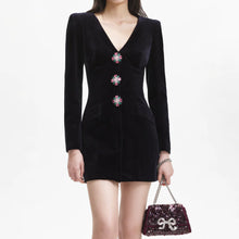 Load image into Gallery viewer, Black Velvet V-Neck Mini Dress