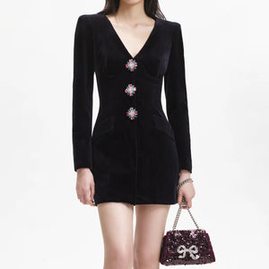 Black Velvet V-Neck Mini Dress