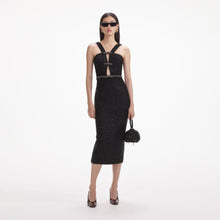 Load image into Gallery viewer, Black Tinsel Boucle Midi Dress