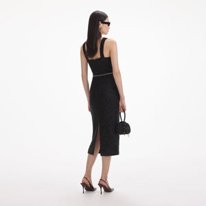 Black Tinsel Boucle Midi Dress