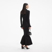 Load image into Gallery viewer, Black Ribbed Knit Fluted Midi Dress