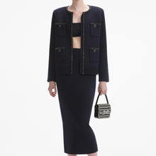 Load image into Gallery viewer, Navy Embellished Knit Cardigan