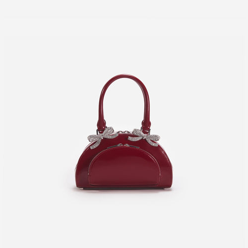 Burgundy leather Curved Mini Tote Bag