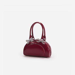 Burgundy leather Curved Mini Tote Bag