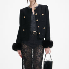 Load image into Gallery viewer, Black Boucle Fur Cuff Jacket