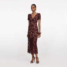Load image into Gallery viewer, Burgundy Floral Lace Midi Dress