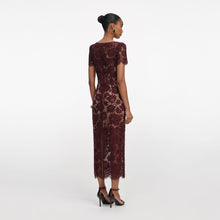 Load image into Gallery viewer, Burgundy Floral Lace Midi Dress