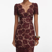 Load image into Gallery viewer, Burgundy Floral Lace Midi Dress