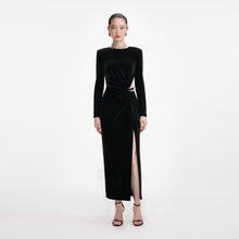 Load image into Gallery viewer, Black Velvet Embellished Midi Dress
