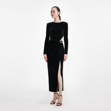 Load image into Gallery viewer, Black Velvet Embellished Midi Dress