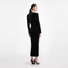Load image into Gallery viewer, Black Velvet Embellished Midi Dress