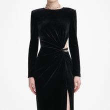 Load image into Gallery viewer, Black Velvet Embellished Midi Dress