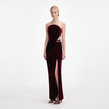 Load image into Gallery viewer, Burgundy Velvet Bandeau Maxi Dress