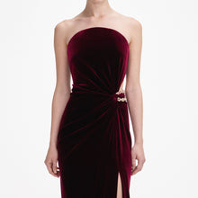 Load image into Gallery viewer, Burgundy Velvet Bandeau Maxi Dress