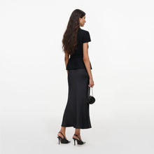 Load image into Gallery viewer, Black Boucle Crystal Trim Satin Midi Dress