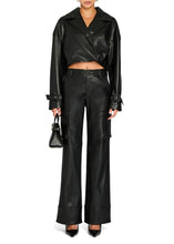 Load image into Gallery viewer, Vegan Leather Mid Rise Cargo Pant