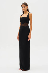 Crepe & Mesh Maxi Dress