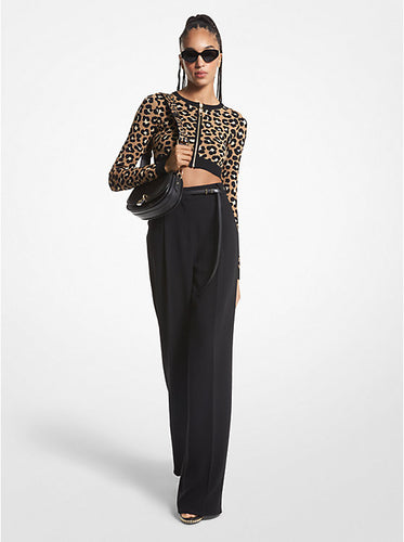 Leopard Jacquard Knit Zip Cardigan