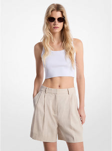 Pleated Linen and Cotton Shorts