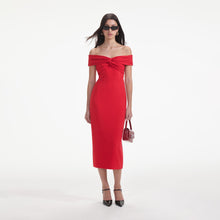 Load image into Gallery viewer, Red Off Shoulder Midi Dress