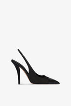 Load image into Gallery viewer, Slingbacks in black satin and black croco-embossed leather