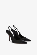 Load image into Gallery viewer, Slingbacks in black satin and black croco-embossed leather