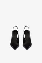 Load image into Gallery viewer, Slingbacks in black satin and black croco-embossed leather