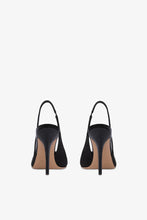 Load image into Gallery viewer, Slingbacks in black satin and black croco-embossed leather