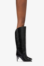 Load image into Gallery viewer, Boots in black croco-embossed leather