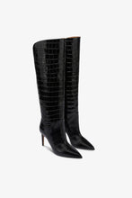 Load image into Gallery viewer, Boots in black croco-embossed leather