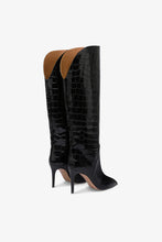 Load image into Gallery viewer, Boots in black croco-embossed leather