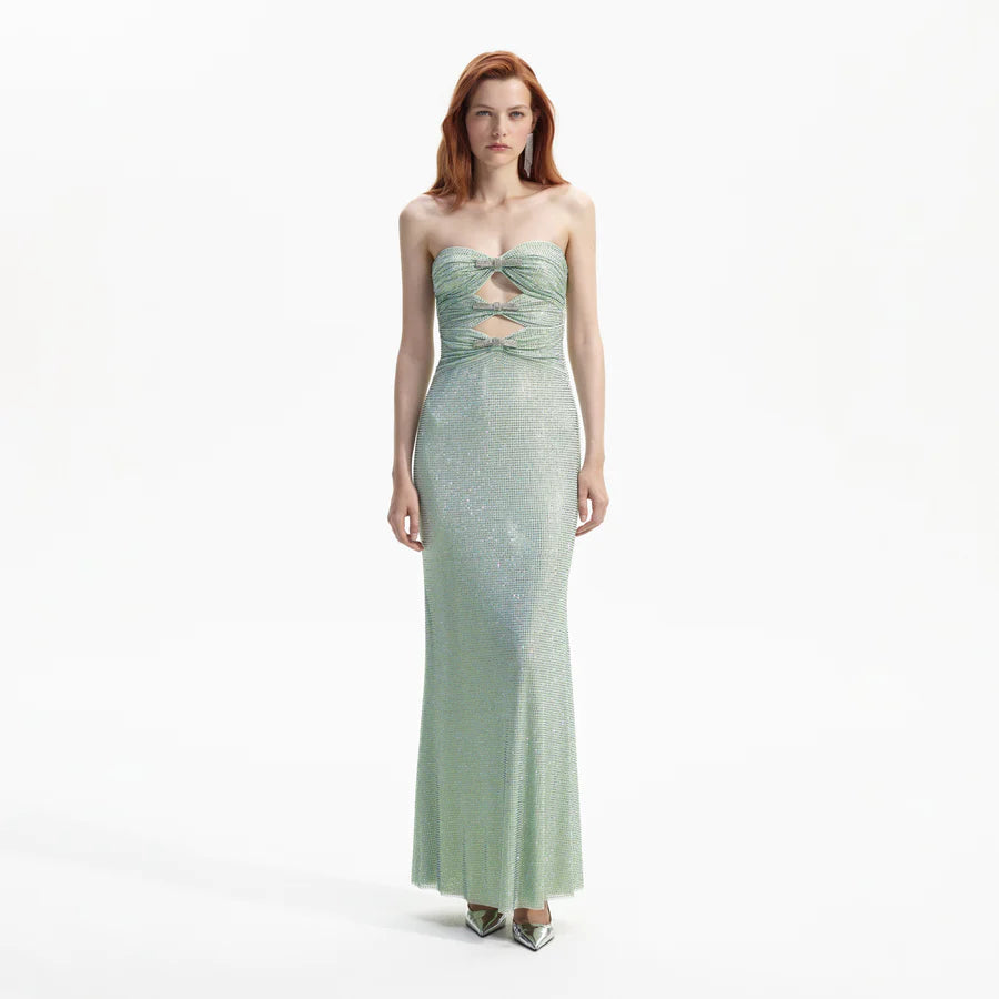 Mint Rhinestone Strapless Maxi Dress