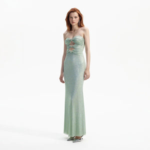 Mint Rhinestone Strapless Maxi Dress