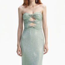 Load image into Gallery viewer, Mint Rhinestone Strapless Maxi Dress