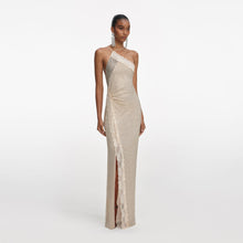 Load image into Gallery viewer, Champagne Rhinestone Lace Trim Maxi Dress
