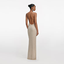 Load image into Gallery viewer, Champagne Rhinestone Lace Trim Maxi Dress