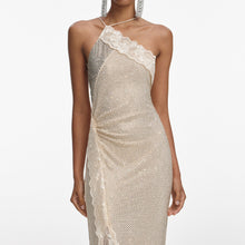Load image into Gallery viewer, Champagne Rhinestone Lace Trim Maxi Dress