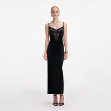 Load image into Gallery viewer, Black Velvet Strappy Midi Dress