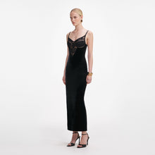 Load image into Gallery viewer, Black Velvet Strappy Midi Dress