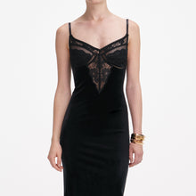 Load image into Gallery viewer, Black Velvet Strappy Midi Dress