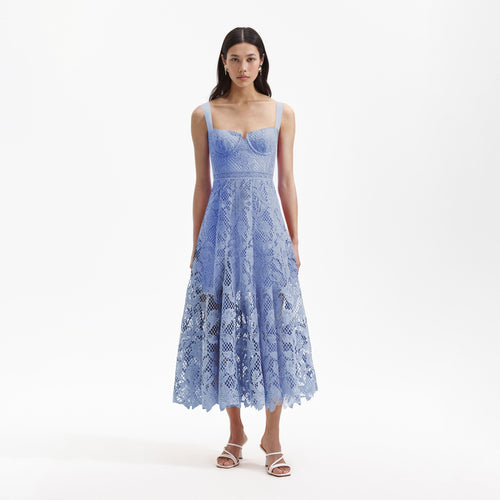 Blue Lace Midi Sweatheart Dress