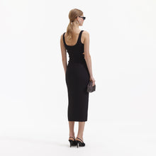 Load image into Gallery viewer, Black Crepe Bow Midi Dress