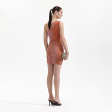 Load image into Gallery viewer, Orange Rhinestone Mini Dress