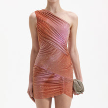 Load image into Gallery viewer, Orange Rhinestone Mini Dress