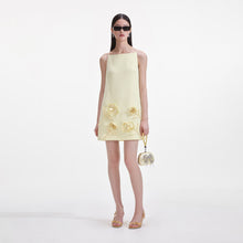 Load image into Gallery viewer, Yellow Crepe Flower Mini Dress